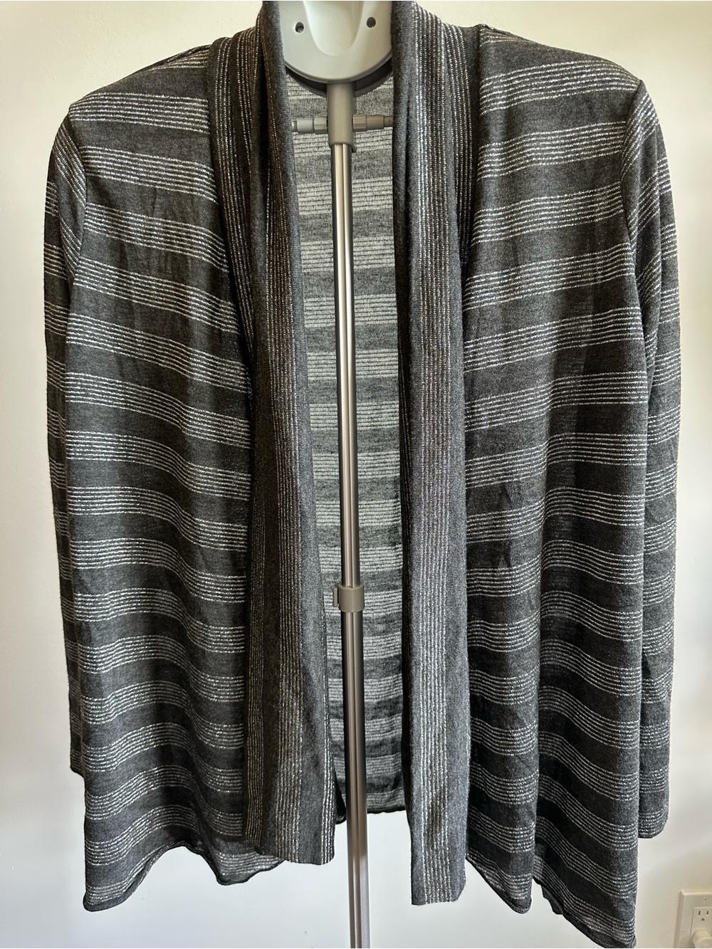 George Women's Black and Gray Striped Open Cardigan
